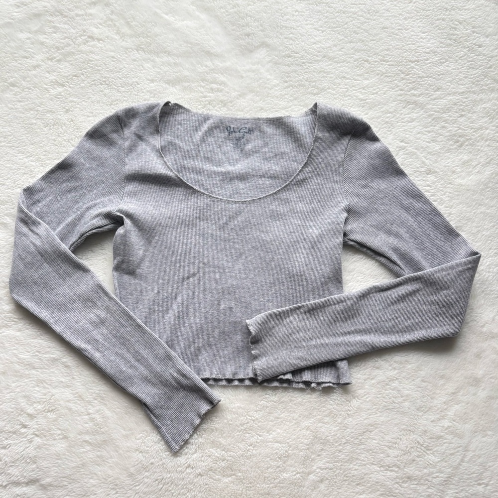 Brandy Melville Light Gray Long Sleeve Crop Top